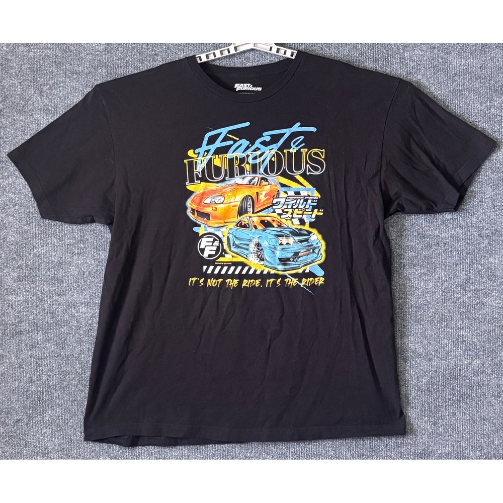 Fast & Furious Graphic T-Shirt Mens XXL Black Cotton Car Supra Skyline Tee